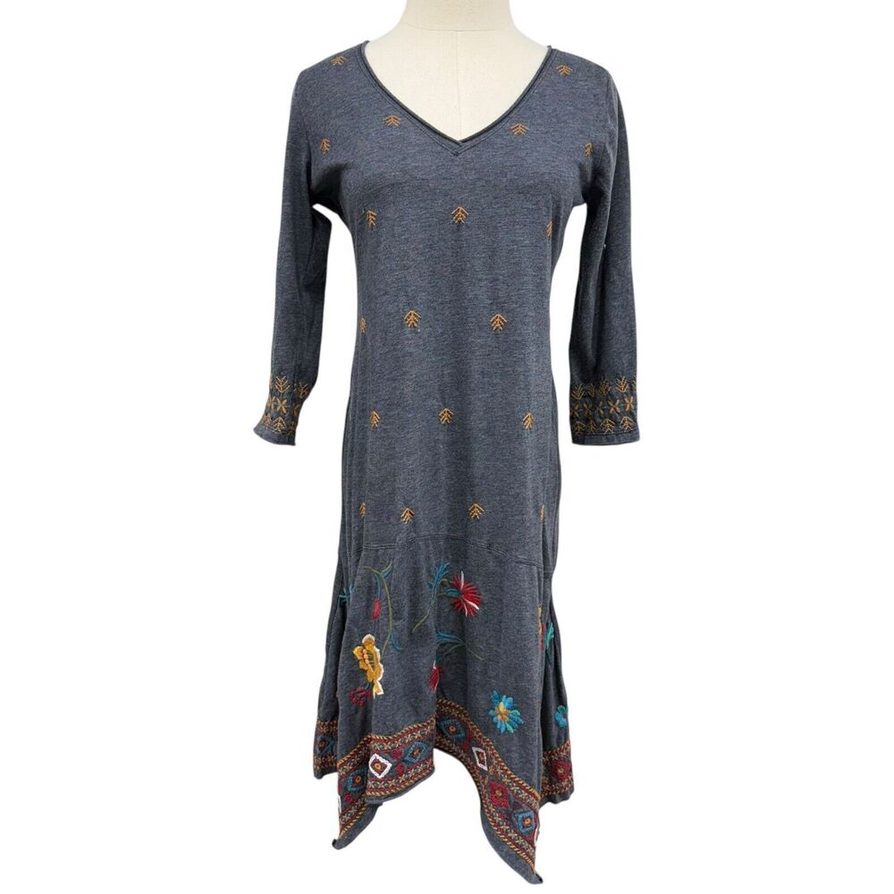 Johnny Was Boho Embroidered Floral 3/4 Sleeve Dress Size Small